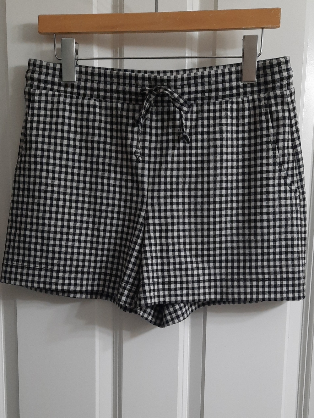 CAbi Black & White Gingham Drawstring Knit Shorts